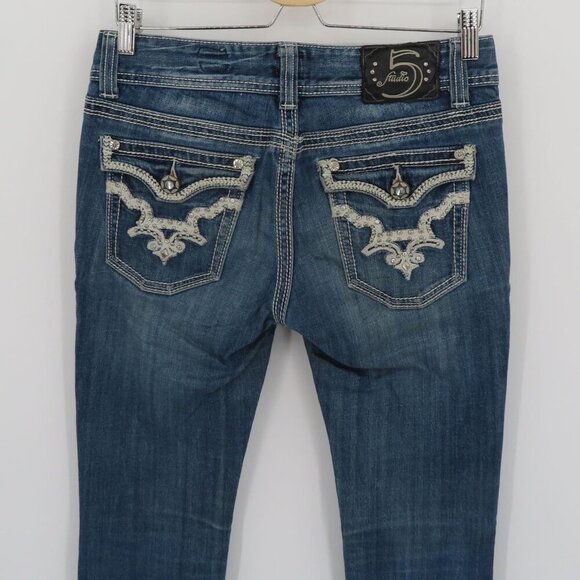 Studio 5 Skinny Bootcut Womens 28x33 Rhinestone Studded Embroidered Denim Jeans - Picture 6 of 15